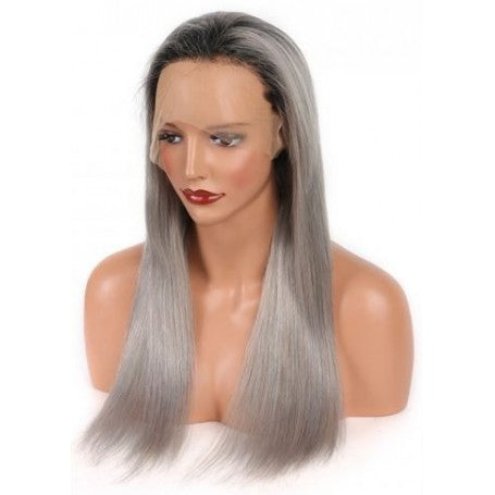 Frontal Lace wig 13X4 100% cheveux brésilien lisse 1b/grey avec baby hair