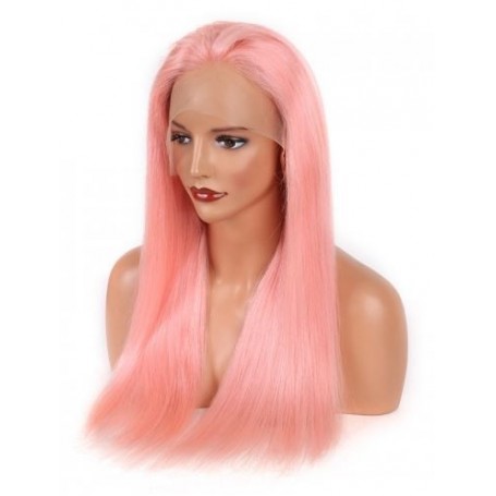 Frontal Lace wig 13X4 100% cheveux brésilien Remy lisse pink avec baby hair densité 180