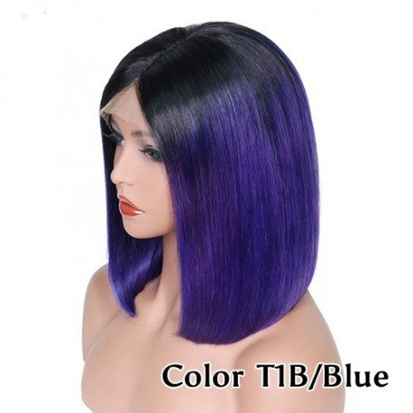 Frontal Lace wig 13x4 Lisse Brésilien Remy Hair Avec Baby Hair 1b/blue