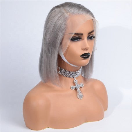 Frontal Lace wig 13x4 Lisse Brésilien Remy Hair Avec Baby Hair 1b/gris