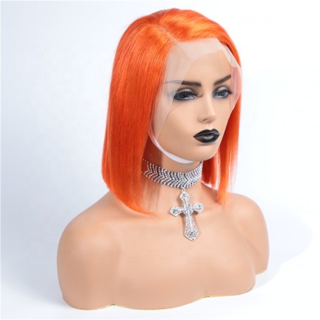 Frontal Lace wig 13x4 Lisse Brésilien Remy Hair Avec Baby Hair orange