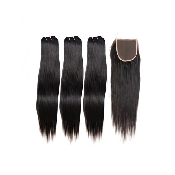 Tissage Brésilien - Mèches 100% Humain - Extensions Lisses x3 et Closure